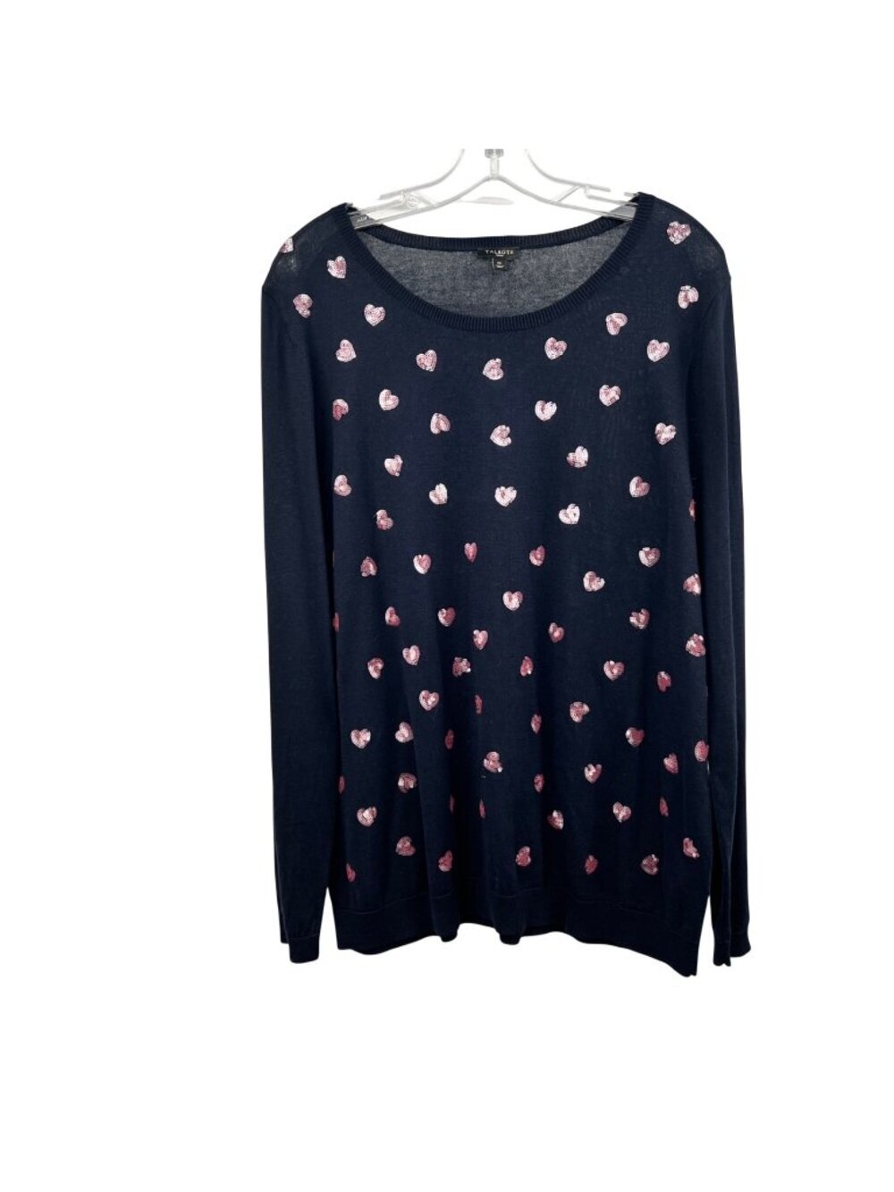 Talbots Womens Lightweight Heart Print Sweater Navy/Pink Size 1X